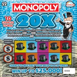 MONOPOLY® 20X scratch-off ticket