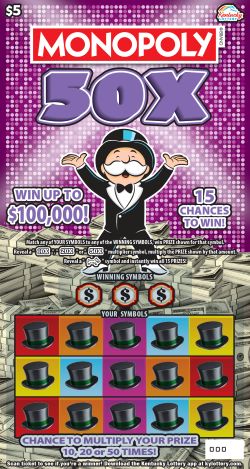 MONOPOLY® 50X scratch-off ticket
