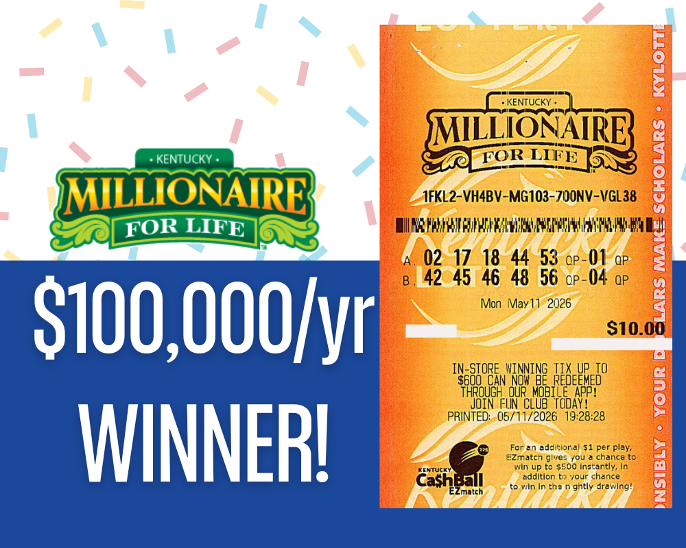 Image depicts the amount won on a specific lottery game. Winners may be in the image holding a large check made out to the amount they won. Clicking this image will open a new tab with that shows the story behind the win.