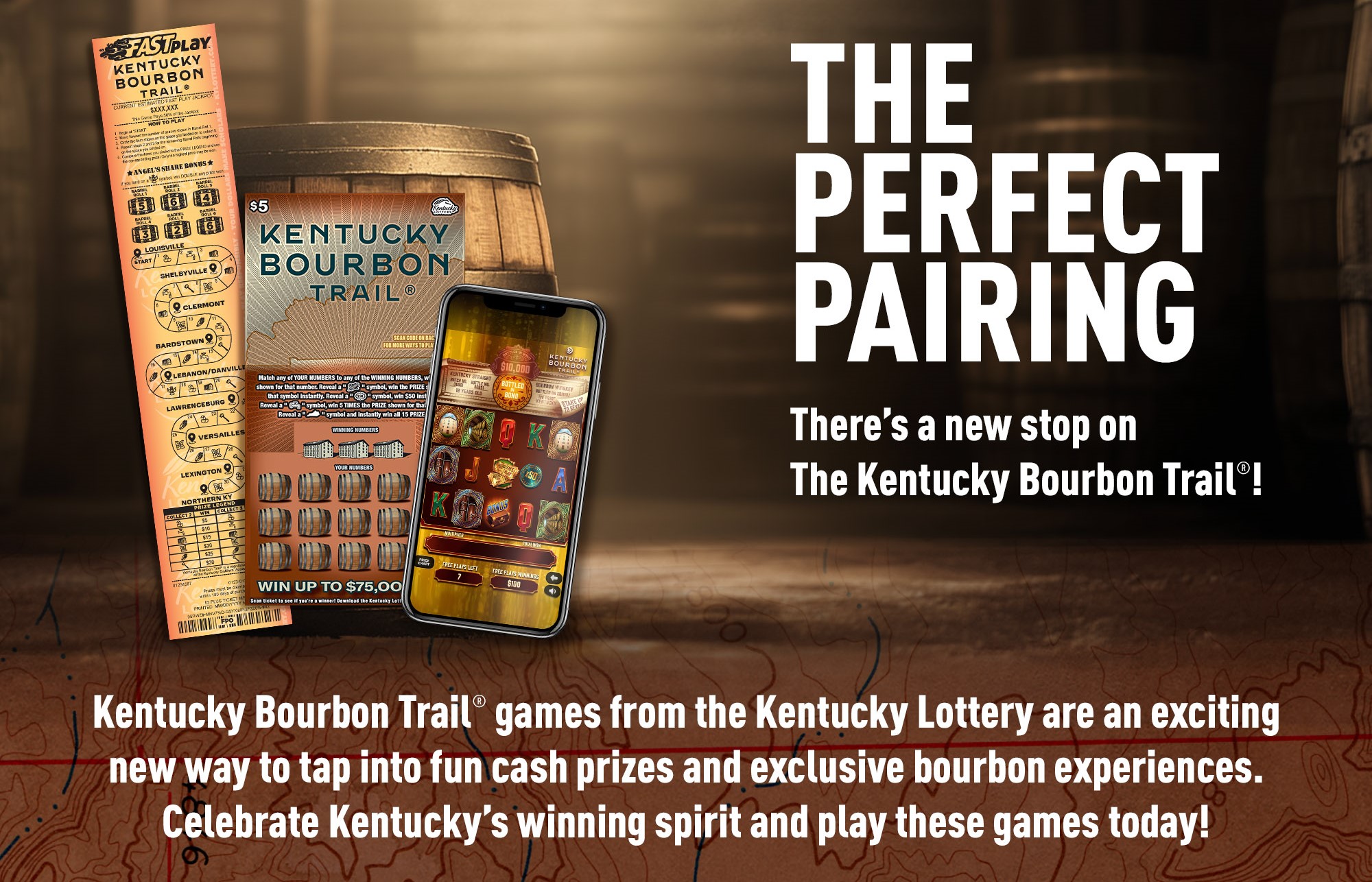 Kentucky Bourbon Trail games from the Kentucky Lottery are an exciting new way to tap into fun cash prizes and exclusive bourbon experiences. Celebrate Kentucky’s winning spirit and try these games today!
